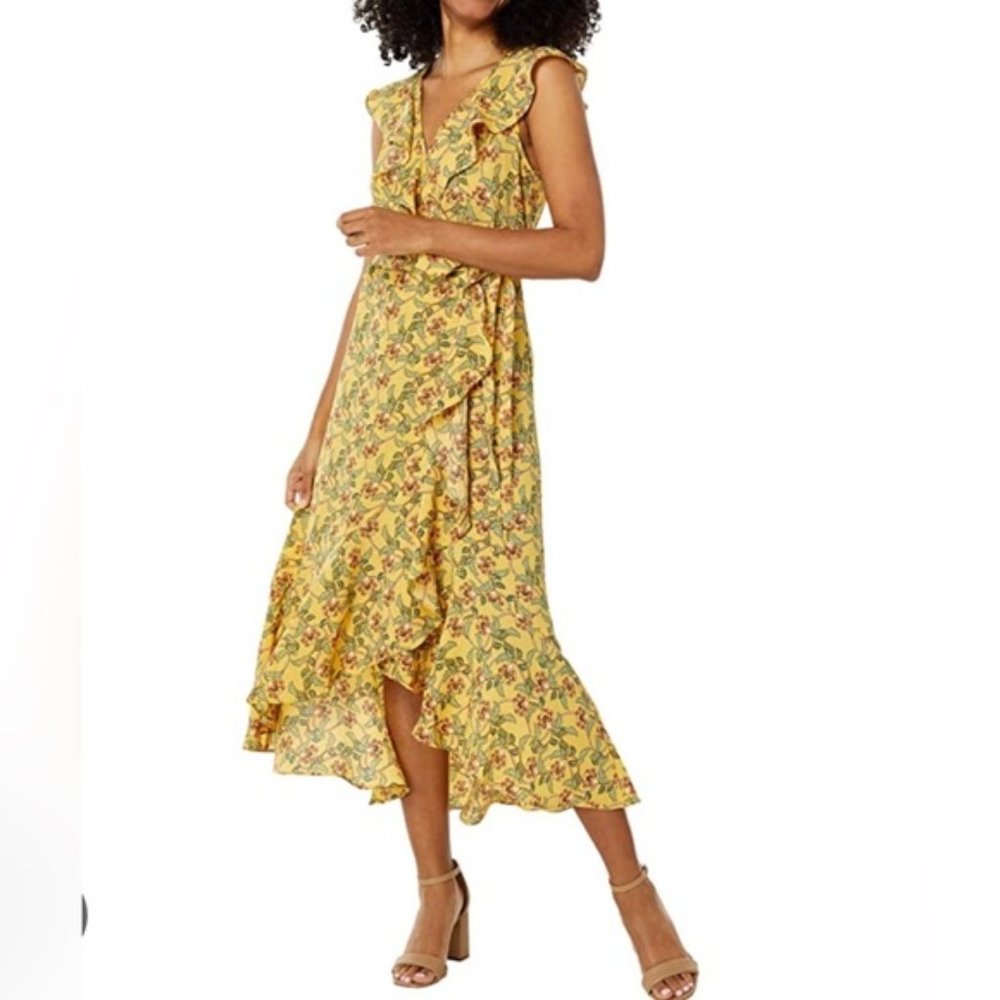 💛. 💚. 🧡Max Studio wrap floral ruffle midi dress